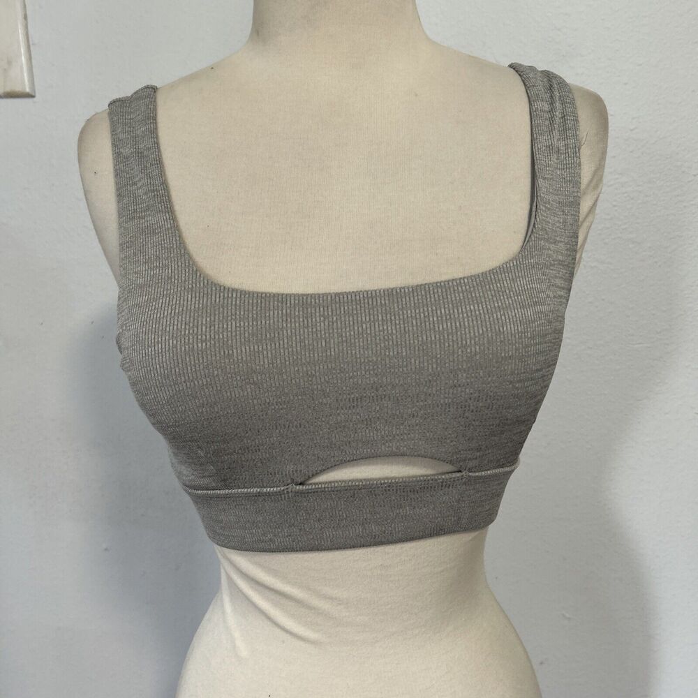 Forever 21 Sports Bra‎ Womens Small Gray Ribbed Square Neck